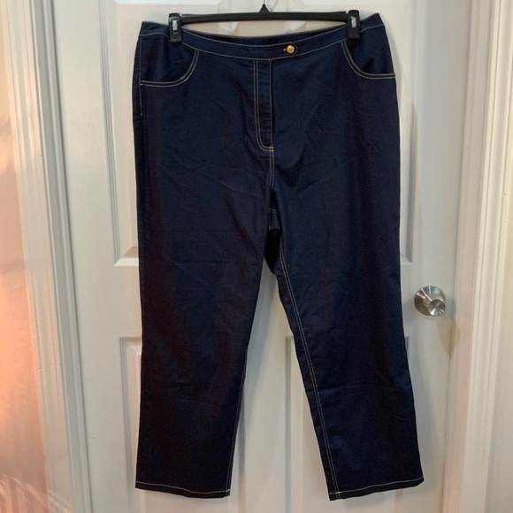 BOB MACKIE WEARABLE ART DENIM WIDE LEG BLUE PANTS PLUS SIZE 2X - Picture 1 of 7